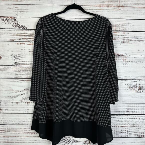 Women's Adrianna Papell Black White Flowy 3/4 Sleeve Pullover Blouse Stretch 2X - Picture 2 of 6